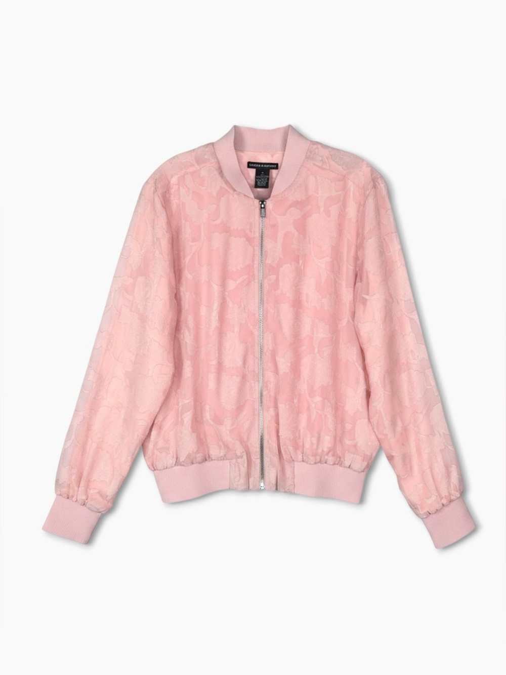 CHELSEA & THEODORE Floral Bomber Jacket M Pink Chiffon Sheer Casual‎ Romantic